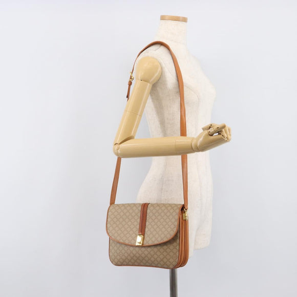 CELINE Macadam Canvas Shoulder Bag PVC Beige Gold Auth 206728