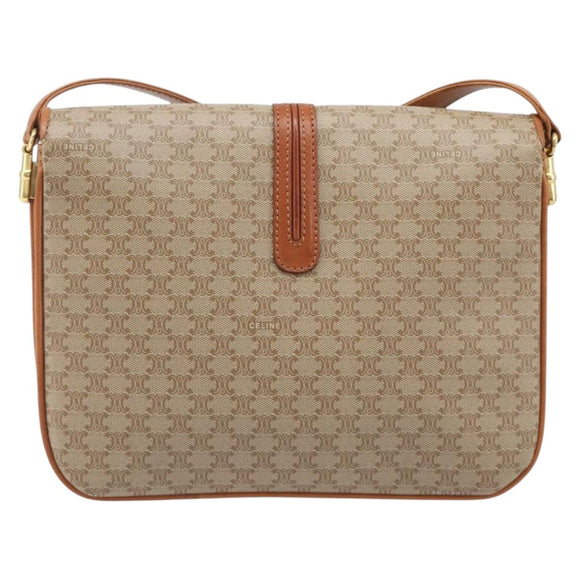 CELINE Macadam Canvas Shoulder Bag PVC Beige Gold Auth 206728