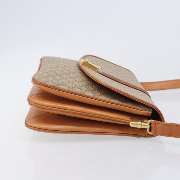 CELINE Macadam Canvas Shoulder Bag PVC Beige Gold Auth 206728