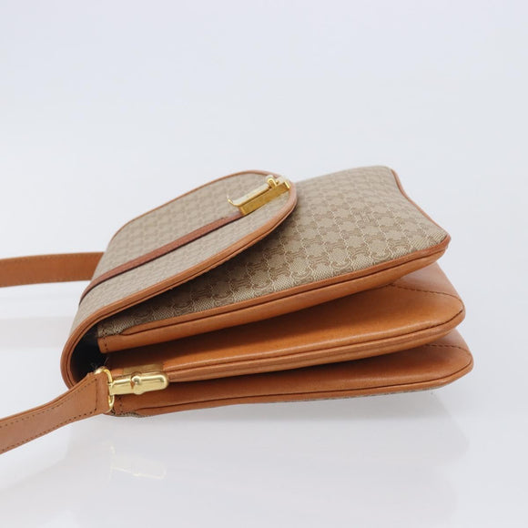 CELINE Macadam Canvas Shoulder Bag PVC Beige Gold Auth 206728