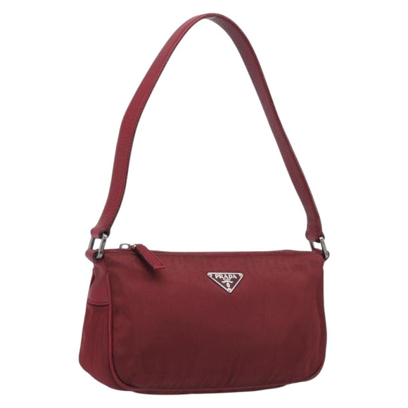 PRADA Shoulder Bag Nylon Red Silver Auth 206730A