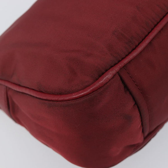 PRADA Shoulder Bag Nylon Red Silver Auth 206730A