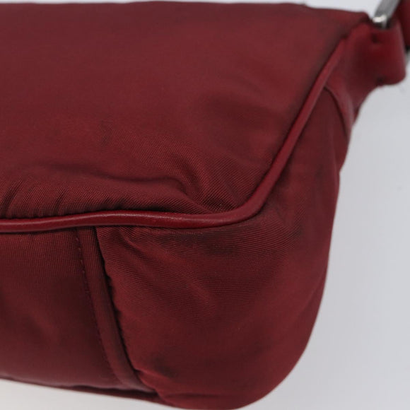 PRADA Shoulder Bag Nylon Red Silver Auth 206730A