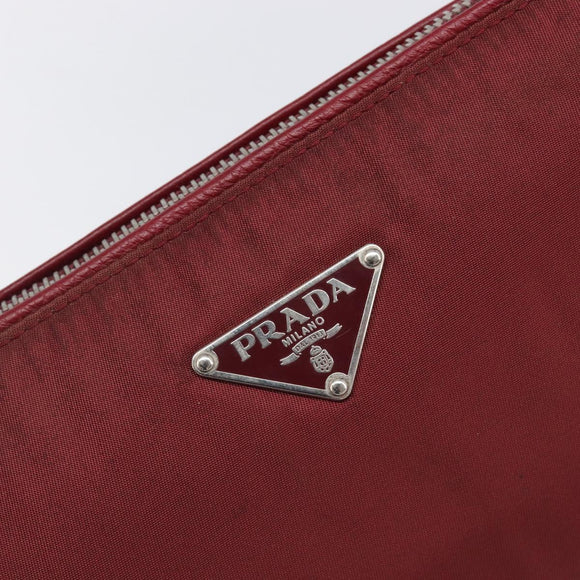 PRADA Shoulder Bag Nylon Red Silver Auth 206730A