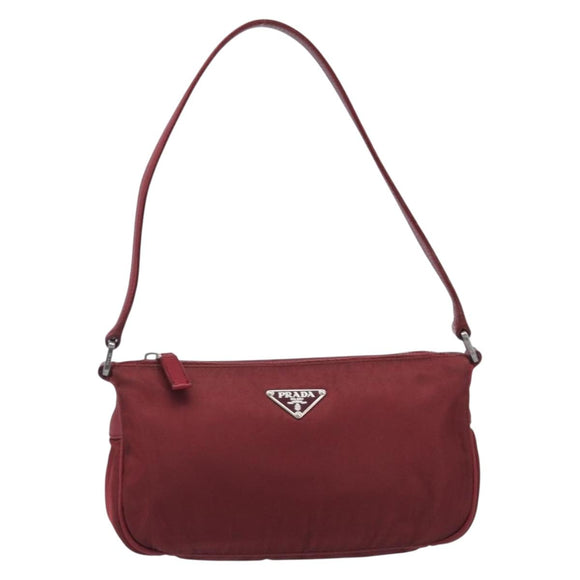 PRADA Shoulder Bag Nylon Red Silver Auth 206730A