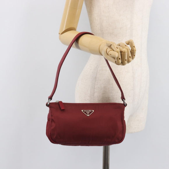 PRADA Shoulder Bag Nylon Red Silver Auth 206730A