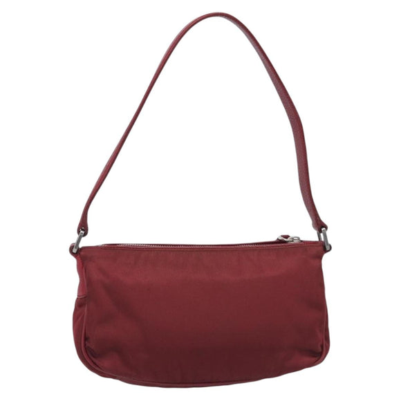 PRADA Shoulder Bag Nylon Red Silver Auth 206730A