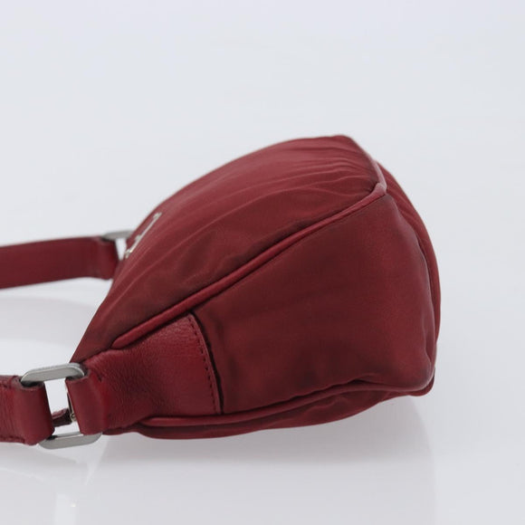 PRADA Shoulder Bag Nylon Red Silver Auth 206730A