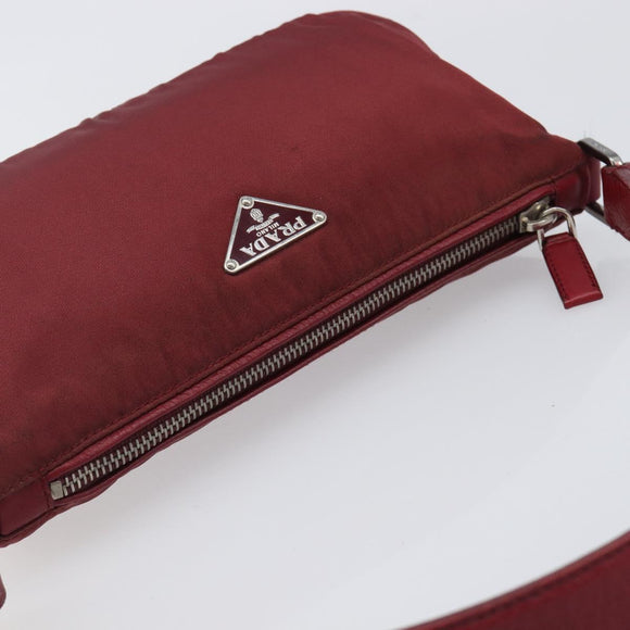 PRADA Shoulder Bag Nylon Red Silver Auth 206730A