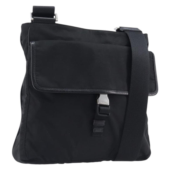 PRADA Shoulder Bag Nylon Black Silver Auth 206731A