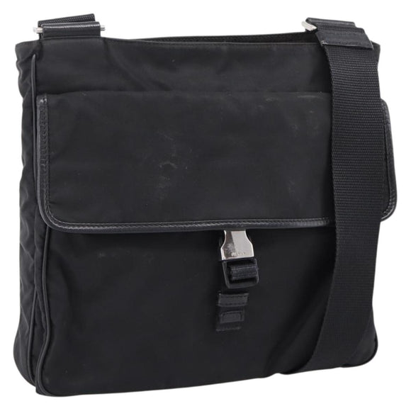 PRADA Shoulder Bag Nylon Black Silver Auth 206732