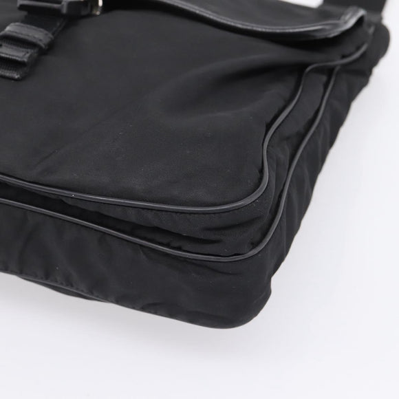 PRADA Shoulder Bag Nylon Black Silver Auth 206732