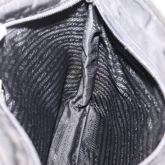PRADA Shoulder Bag Nylon Black Silver Auth 206732