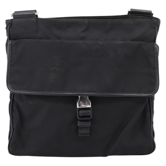 PRADA Shoulder Bag Nylon Black Silver Auth 206732
