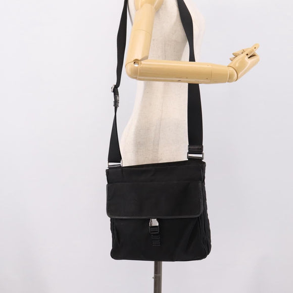 PRADA Shoulder Bag Nylon Black Silver Auth 206732