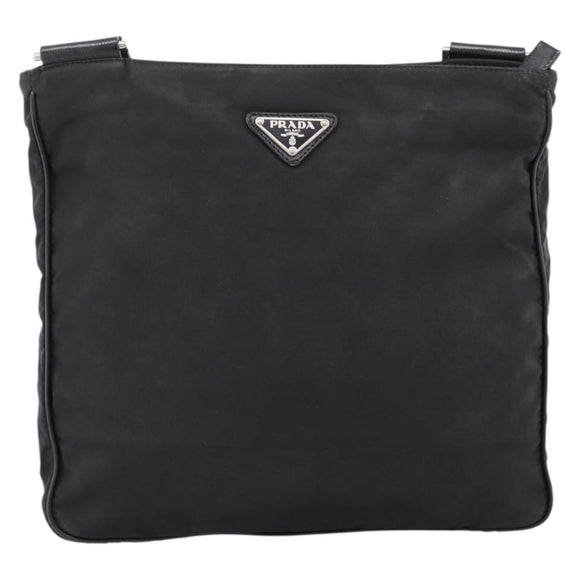 PRADA Shoulder Bag Nylon Black Silver Auth 206732