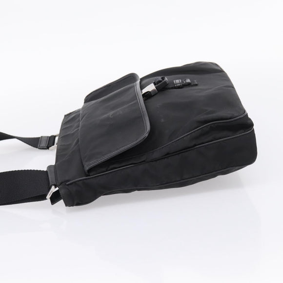 PRADA Shoulder Bag Nylon Black Silver Auth 206732