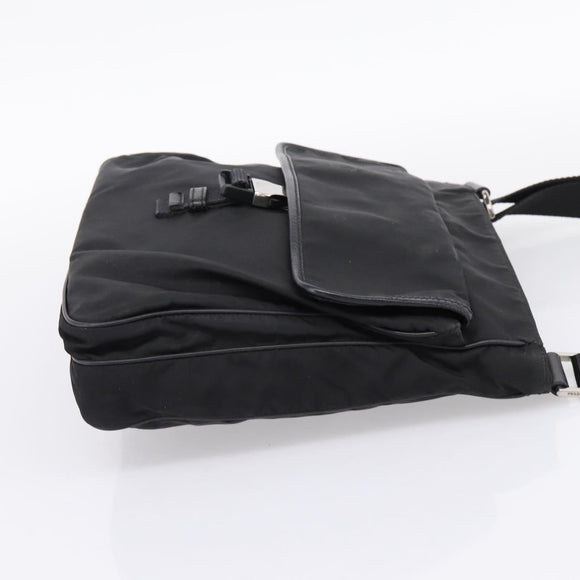 PRADA Shoulder Bag Nylon Black Silver Auth 206732