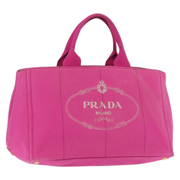 PRADA Canapa L Hand Bag Canvas Pink Gold Auth 206733A