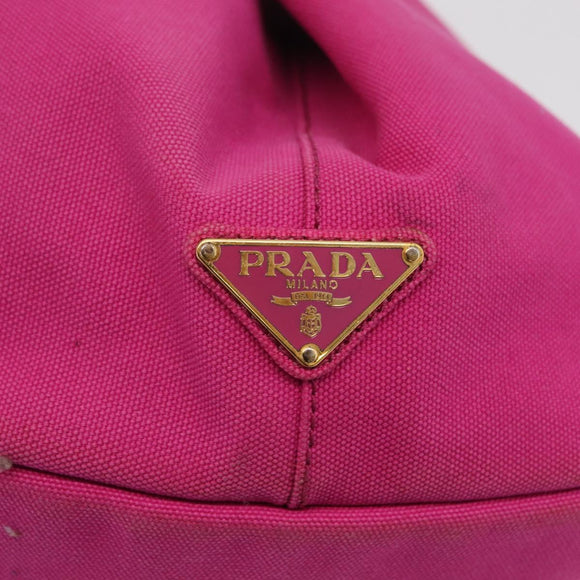 PRADA Canapa L Hand Bag Canvas Pink Gold Auth 206733A