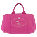 PRADA Canapa L Hand Bag Canvas Pink Gold Auth 206733A-2