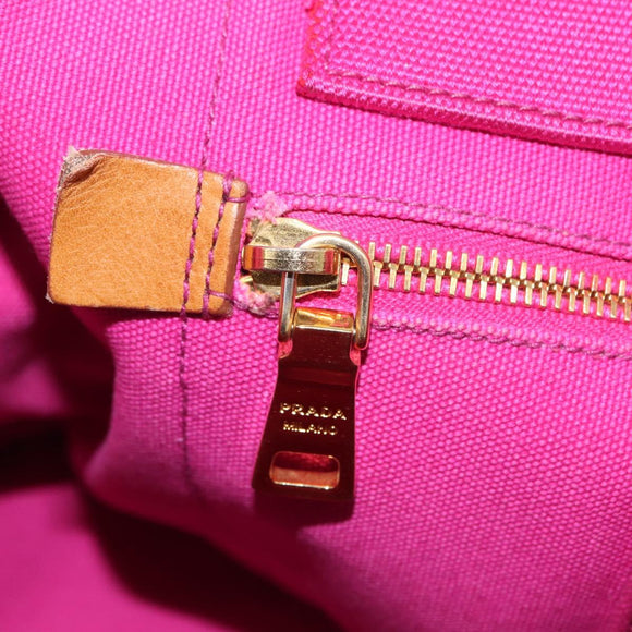 PRADA Canapa L Hand Bag Canvas Pink Gold Auth 206733A