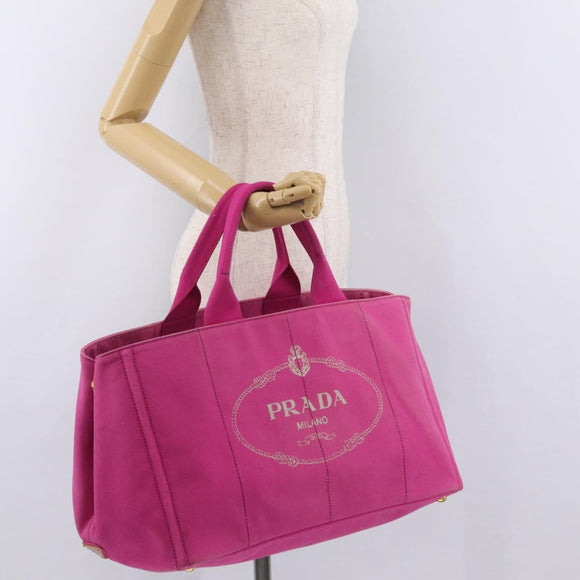 PRADA Canapa L Hand Bag Canvas Pink Gold Auth 206733A
