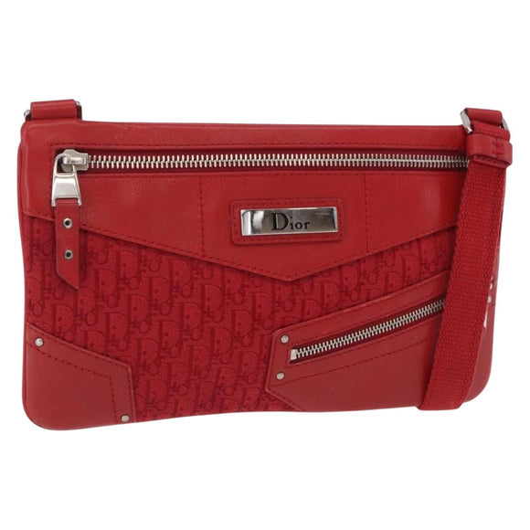 Christian Dior Trotter Canvas Shoulder Bag Red Silver Auth 206734V