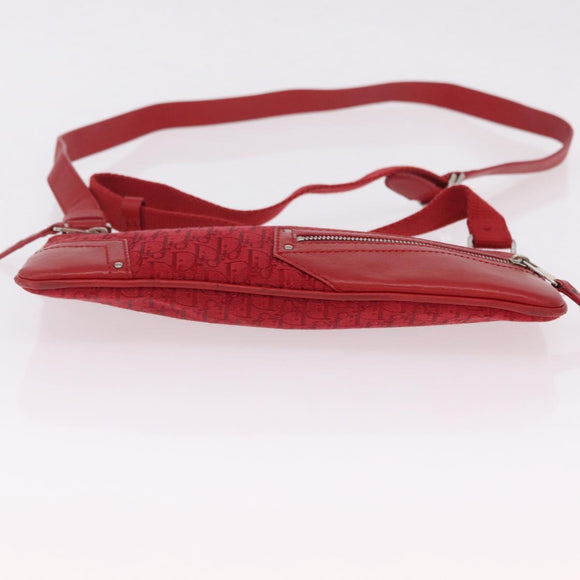 Christian Dior Trotter Canvas Shoulder Bag Red Silver Auth 206734V