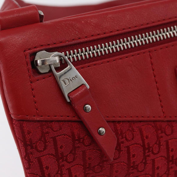 Christian Dior Trotter Canvas Shoulder Bag Red Silver Auth 206734V
