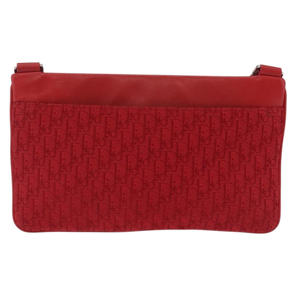 Christian Dior Trotter Canvas Shoulder Bag Red Silver Auth 206734V