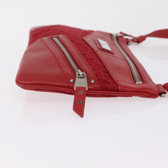 Christian Dior Trotter Canvas Shoulder Bag Red Silver Auth 206734V
