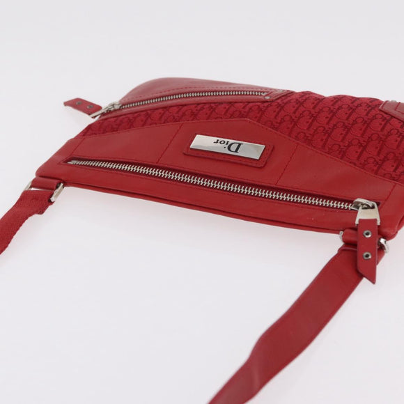 Christian Dior Trotter Canvas Shoulder Bag Red Silver Auth 206734V