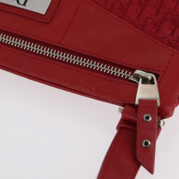 Christian Dior Trotter Canvas Shoulder Bag Red Silver Auth 206734V