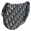 Christian Dior Trotter Canvas Saddle Shoulder Bag Navy Gold Auth 206735V-1