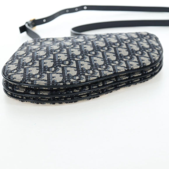 Christian Dior Trotter Canvas Saddle Shoulder Bag Navy Gold Auth 206735V