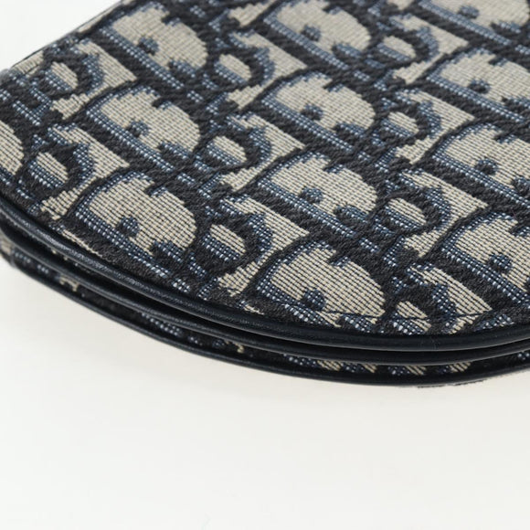 Christian Dior Trotter Canvas Saddle Shoulder Bag Navy Gold Auth 206735V