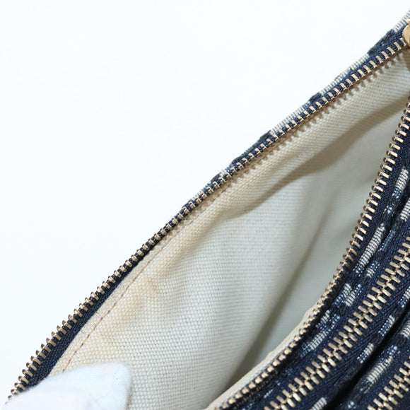 Christian Dior Trotter Canvas Saddle Shoulder Bag Navy Gold Auth 206735V