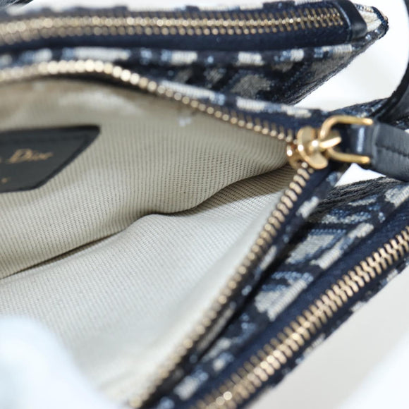 Christian Dior Trotter Canvas Saddle Shoulder Bag Navy Gold Auth 206735V