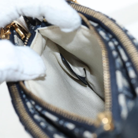 Christian Dior Trotter Canvas Saddle Shoulder Bag Navy Gold Auth 206735V