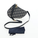 Christian Dior Trotter Canvas Saddle Shoulder Bag Navy Gold Auth 206735V-12