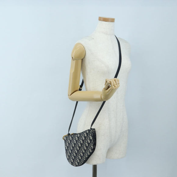Christian Dior Trotter Canvas Saddle Shoulder Bag Navy Gold Auth 206735V