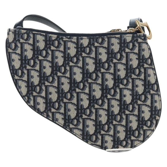 Christian Dior Trotter Canvas Saddle Shoulder Bag Navy Gold Auth 206735V