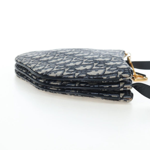 Christian Dior Trotter Canvas Saddle Shoulder Bag Navy Gold Auth 206735V