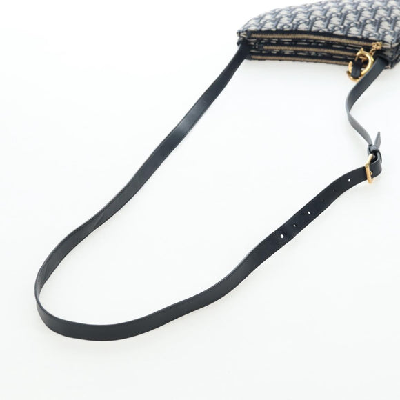 Christian Dior Trotter Canvas Saddle Shoulder Bag Navy Gold Auth 206735V