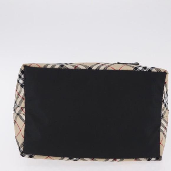 BURBERRY Nova Check Blue Label Hand Bag Nylon Beige Silver Auth 206736A