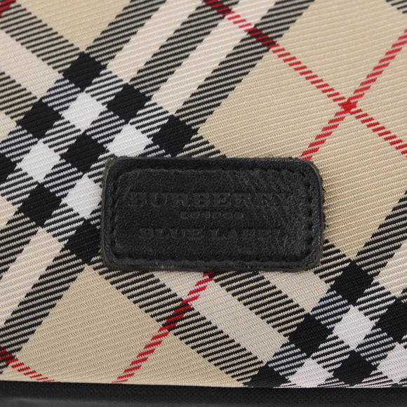 BURBERRY Nova Check Blue Label Hand Bag Nylon Beige Silver Auth 206736A