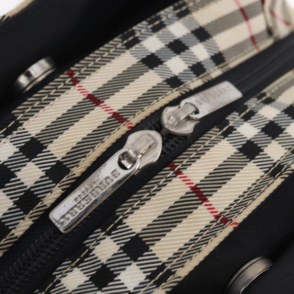 BURBERRY Nova Check Blue Label Hand Bag Nylon Beige Silver Auth 206736A
