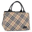 BURBERRY Nova Check Blue Label Hand Bag Nylon Beige Silver Auth 206736A-1