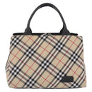 BURBERRY Nova Check Blue Label Hand Bag Nylon Beige Silver Auth 206736A-13
